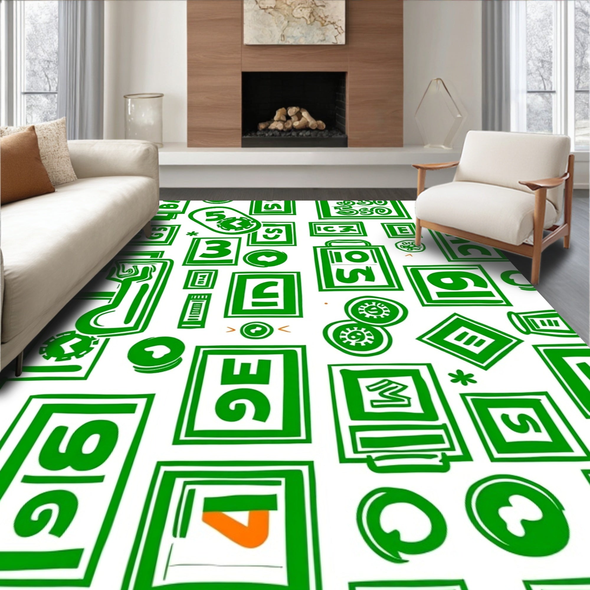 Bold Green Graphic Number Collage Rug