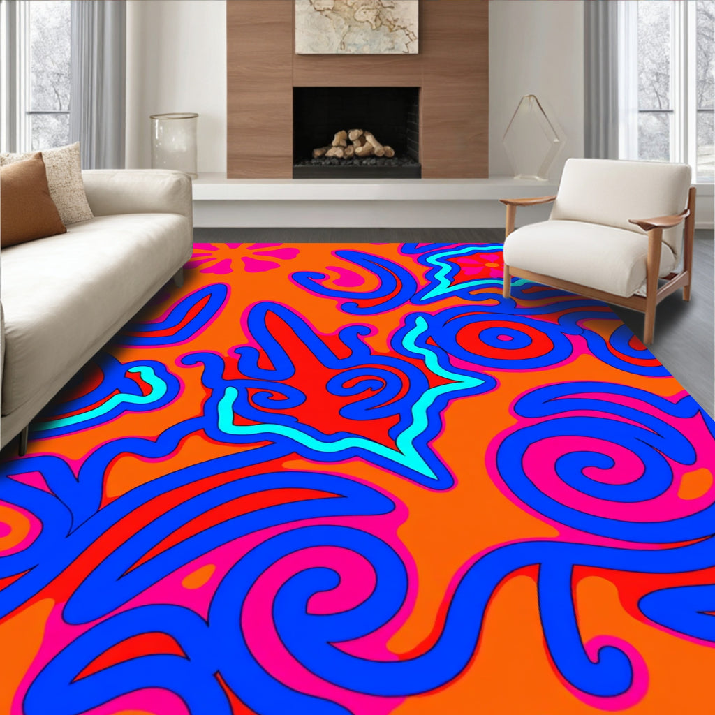 Vibrant Retro Psychedelic Swirls Rug