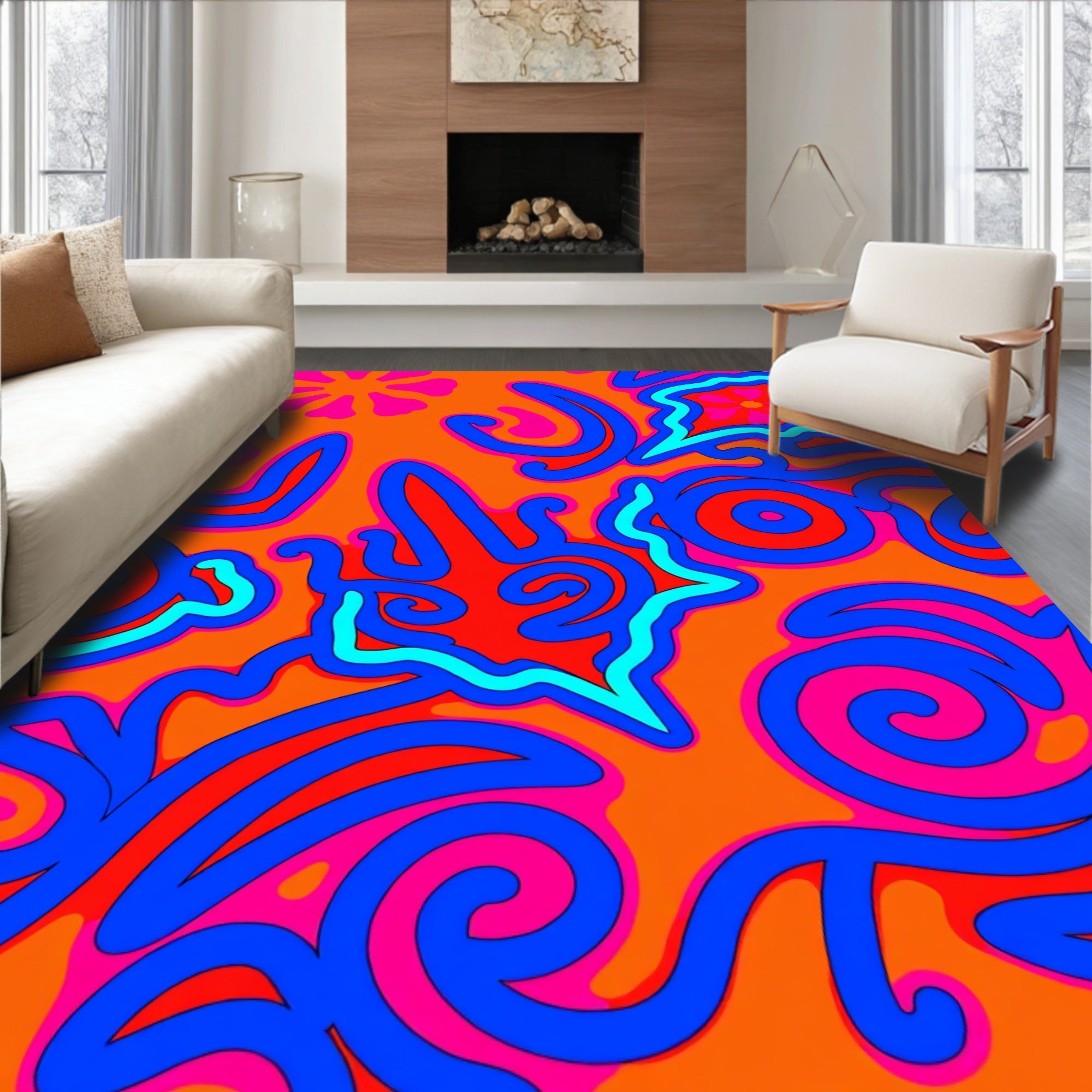 Vibrant Retro Psychedelic Swirls Rug
