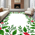 Festive Green Holly Berry Border Rug
