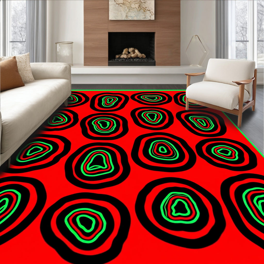 Red Abstract Organic Multi-Ring Rug