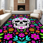 Floral Skull Vibrant Blossom Art Rug