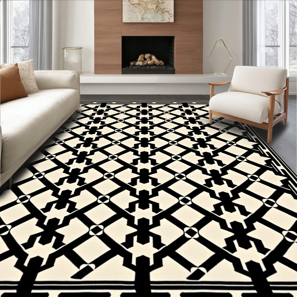 Black and White Geometric Man Motif Rug