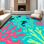 Marine Life Seahorse Coral Swirls Teal Rug