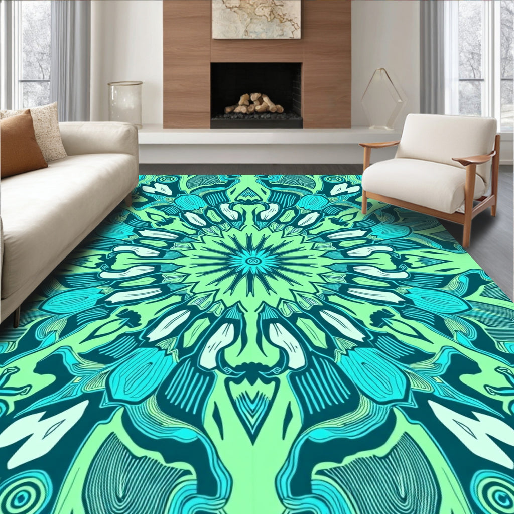 Mint Green Teal Medallion Mandala Rug