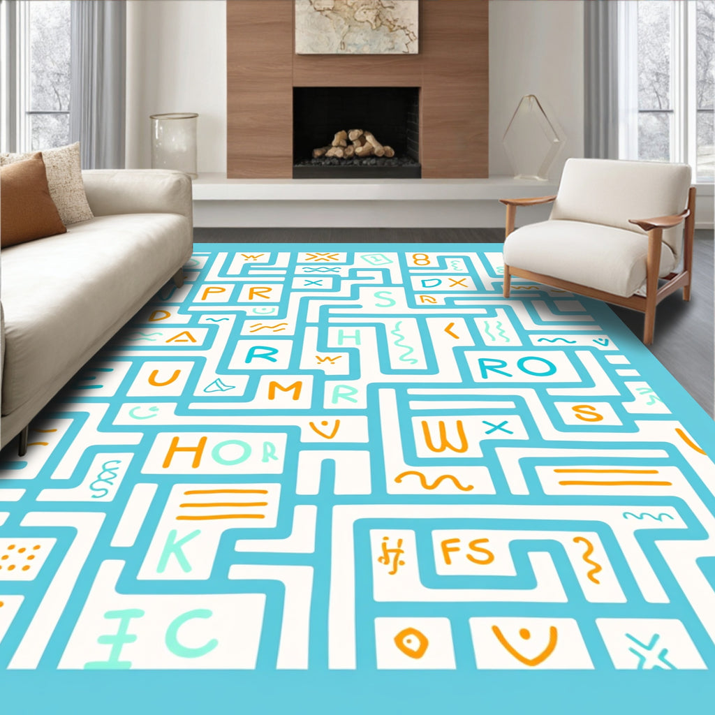 Blue White Alphabet Maze Rug