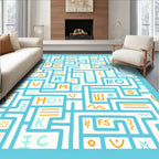 Blue White Alphabet Maze Rug