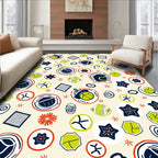 Whimsical Navy Green Red Shapes Rug