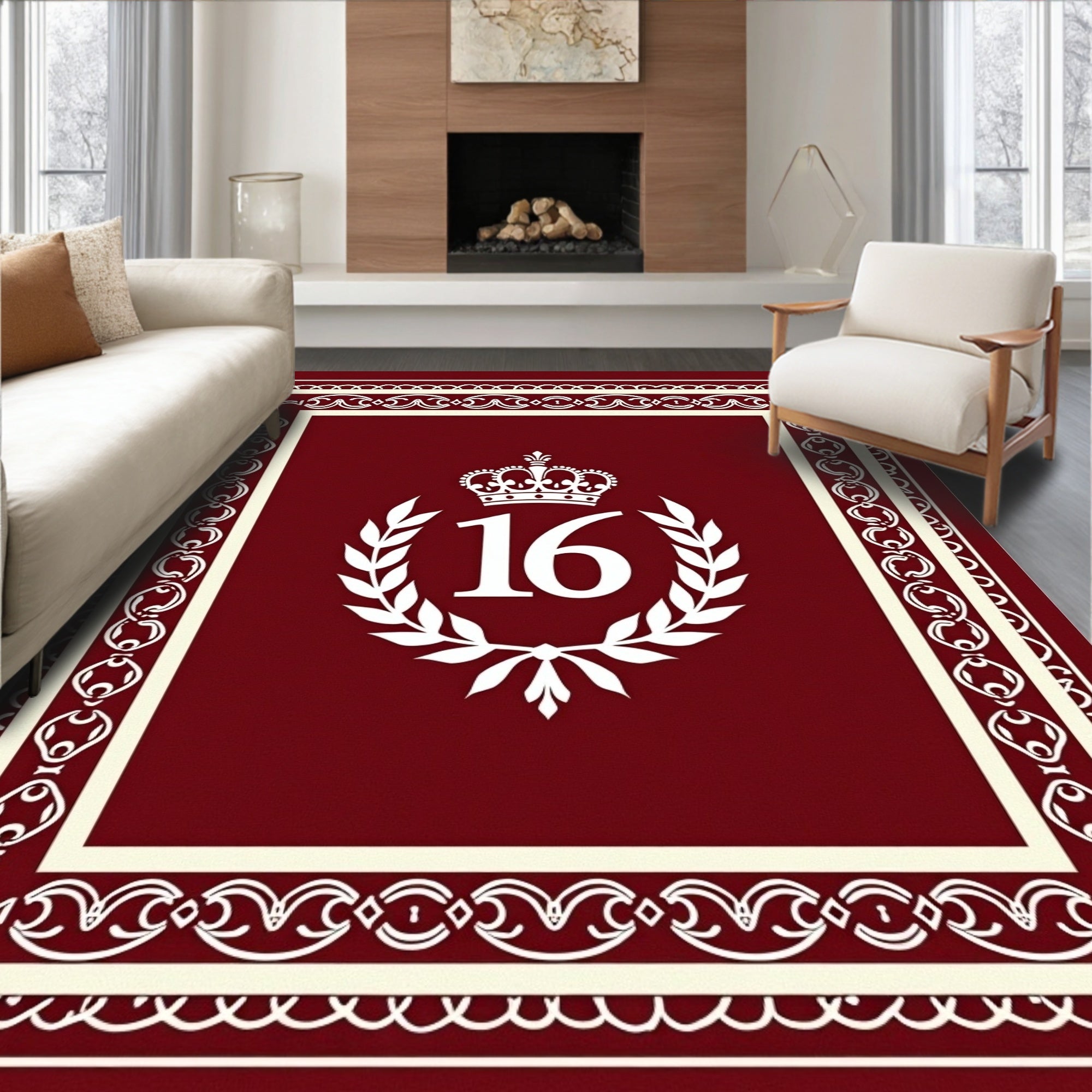 Deep Red Royal Laurel Wreath Rug