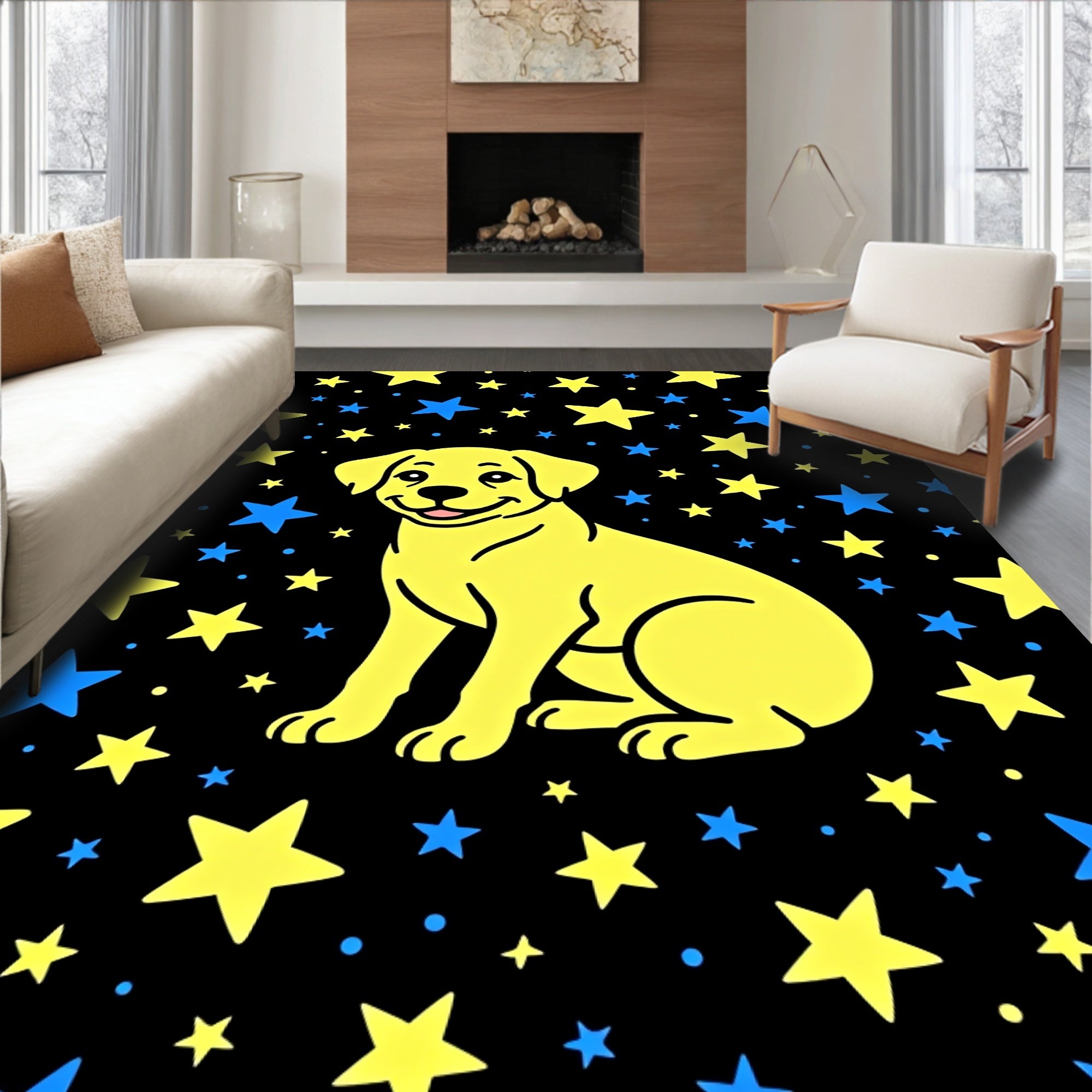 Yellow Puppy Starry Night Rug