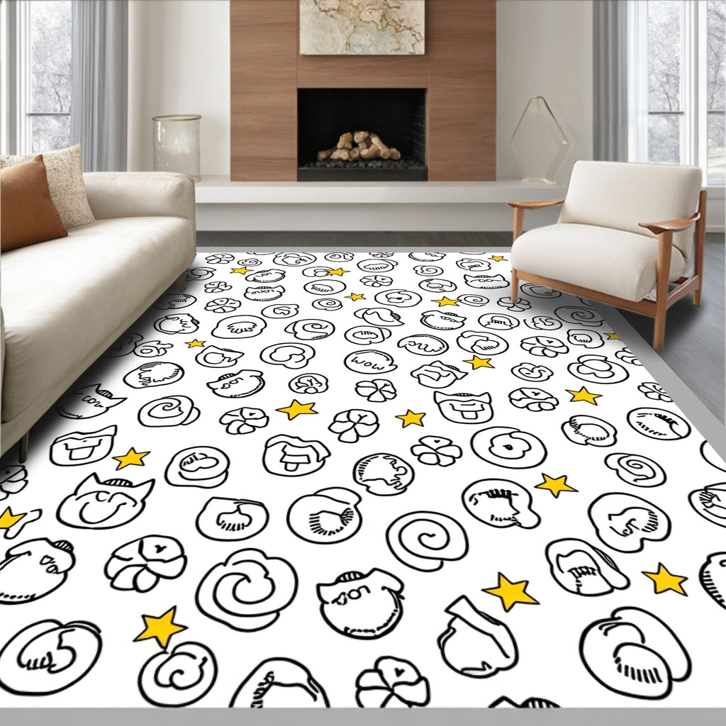 Cute Cartoon Faces Yellow Star Rug