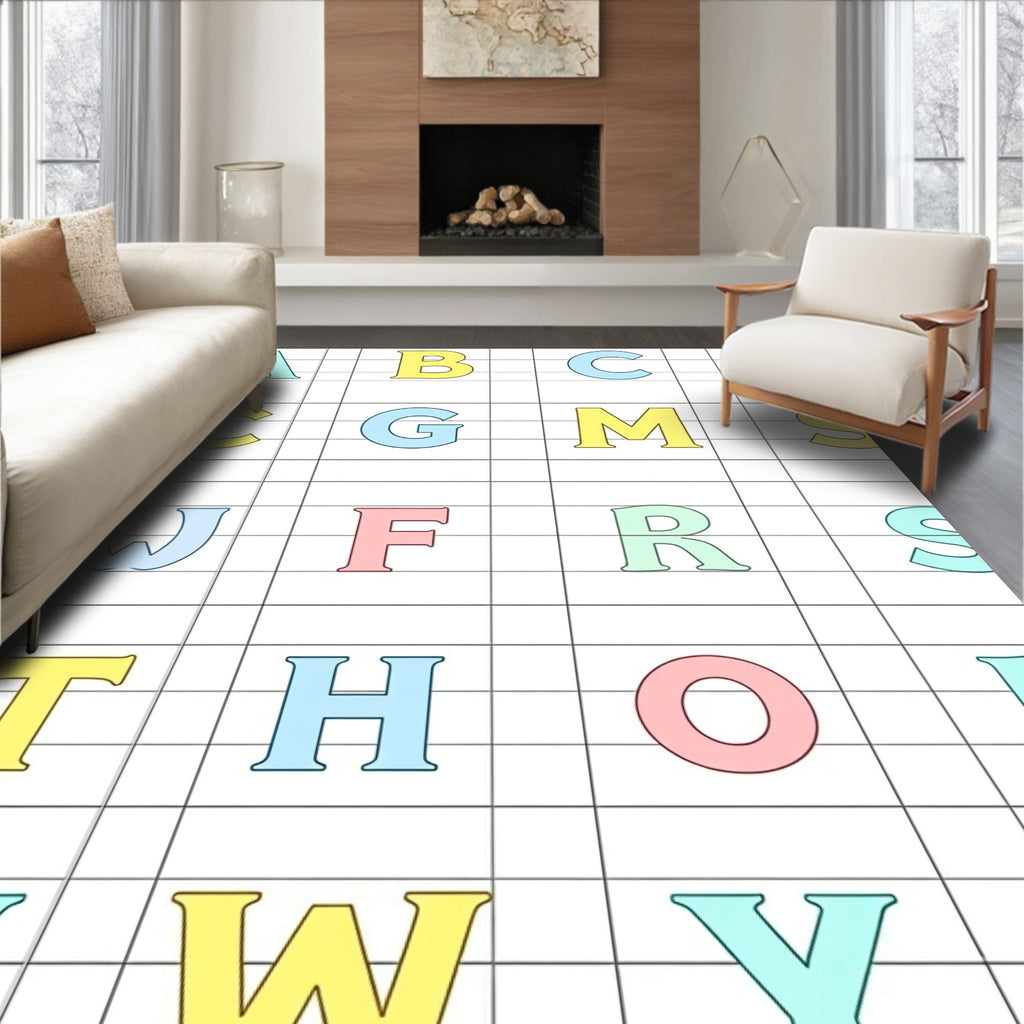 Alphabet Grid Colorful Letters Rug