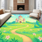 Whimsical Pink Castle on Sunny Hill Rug