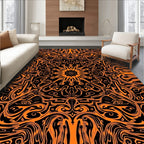 Vibrant Orange Black Abstract Mandala Rug