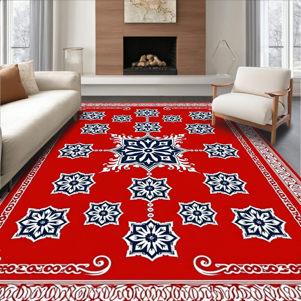 Crimson White Starburst Medallion Rug