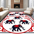 Crimson Elephant Parade Oval Rug