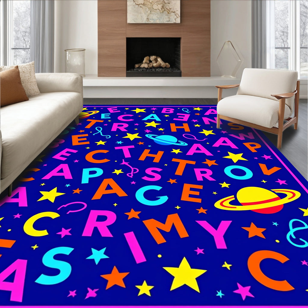 Colorful Space Stars Alphabet Rug