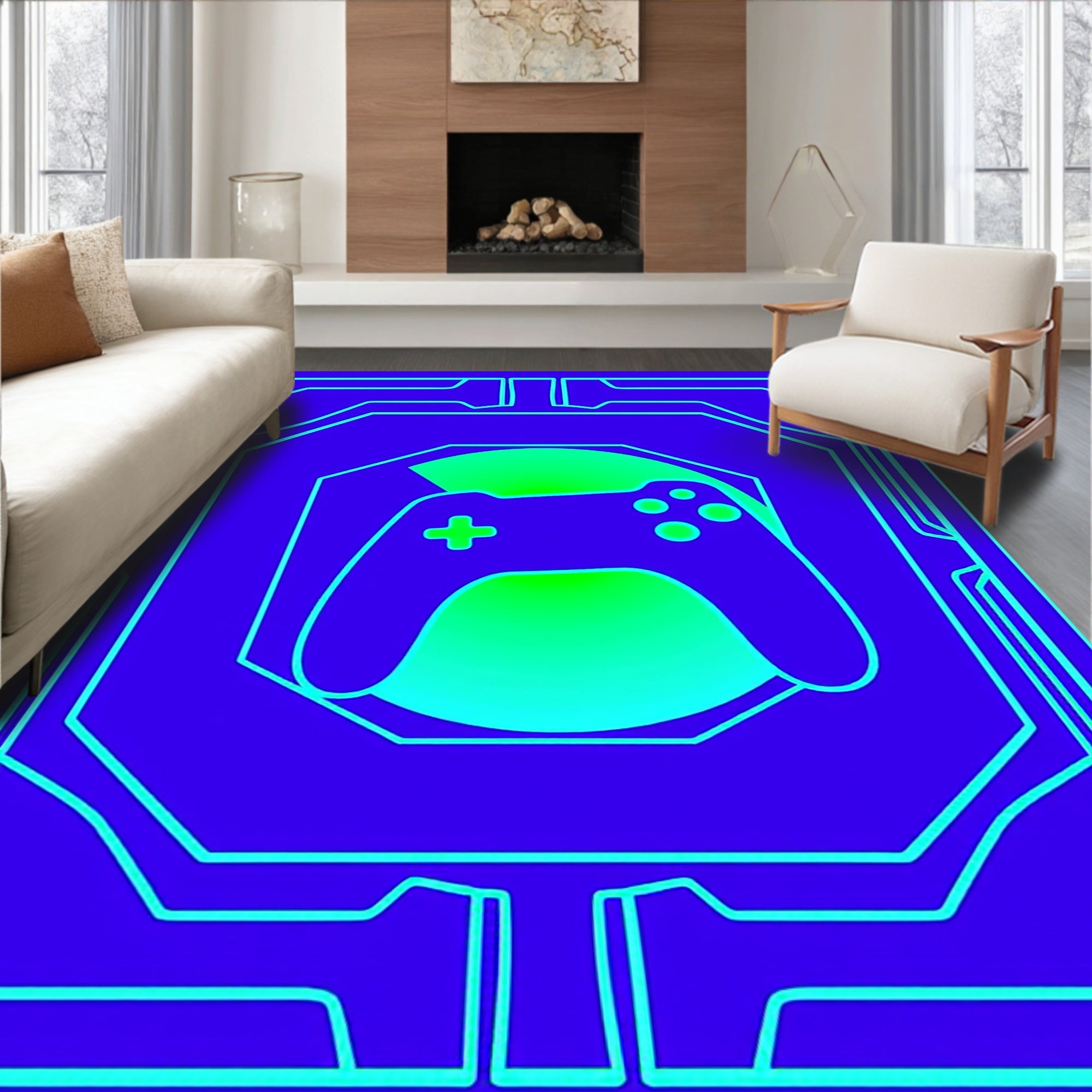 Cyberpunk Neon Game Controller Gradient Rug