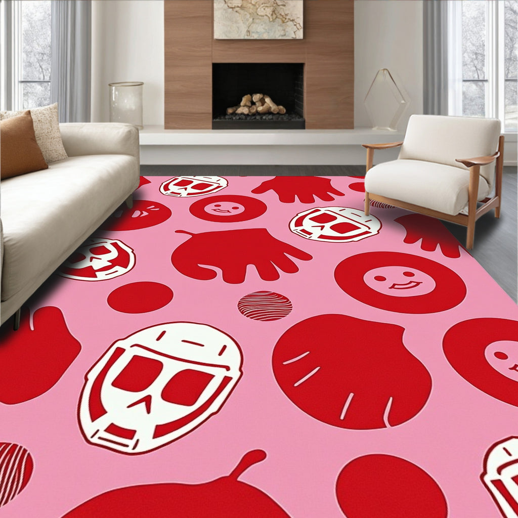 Whimsical Red Skull And Hands Rug