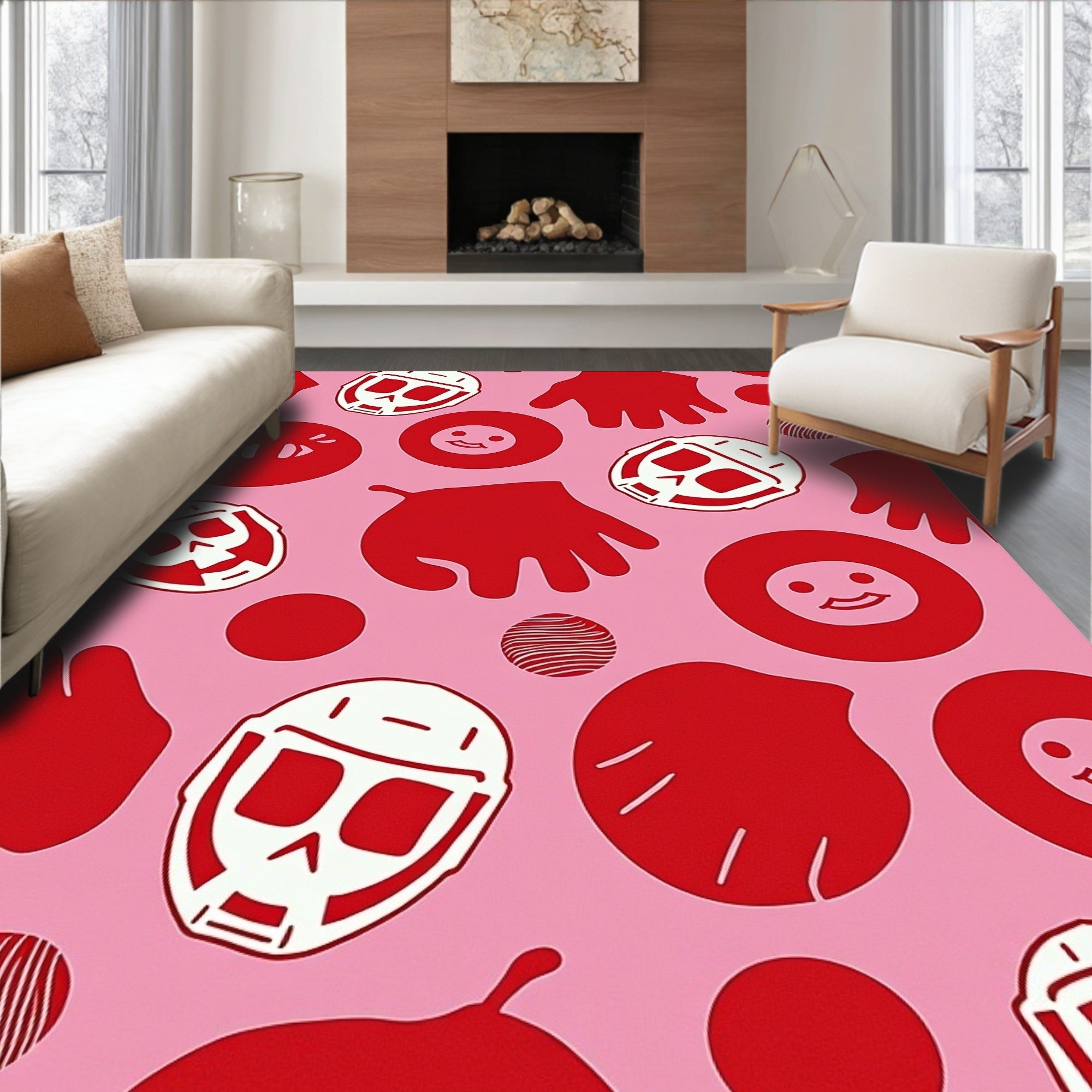 Whimsical Red Skull And Hands Rug