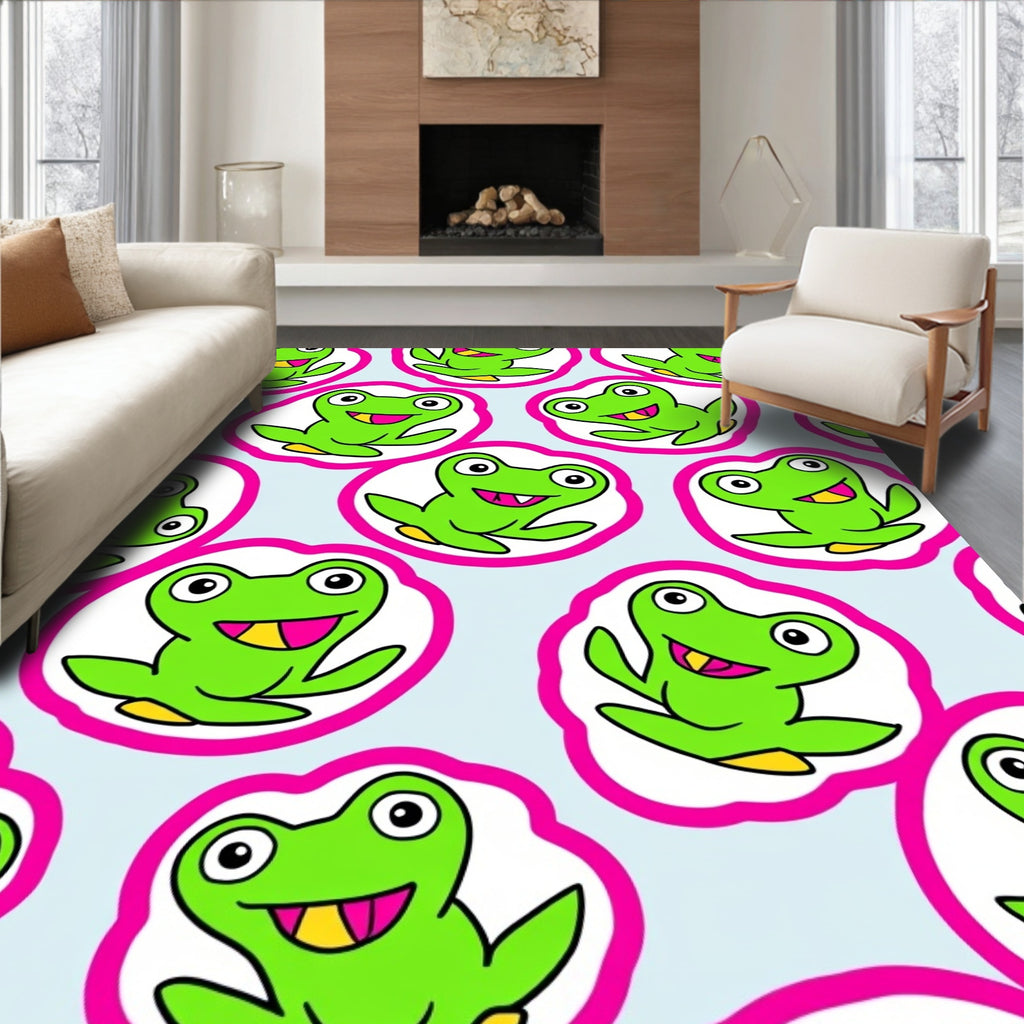 Whimsical Green Frog Pop Art Repeat Rug