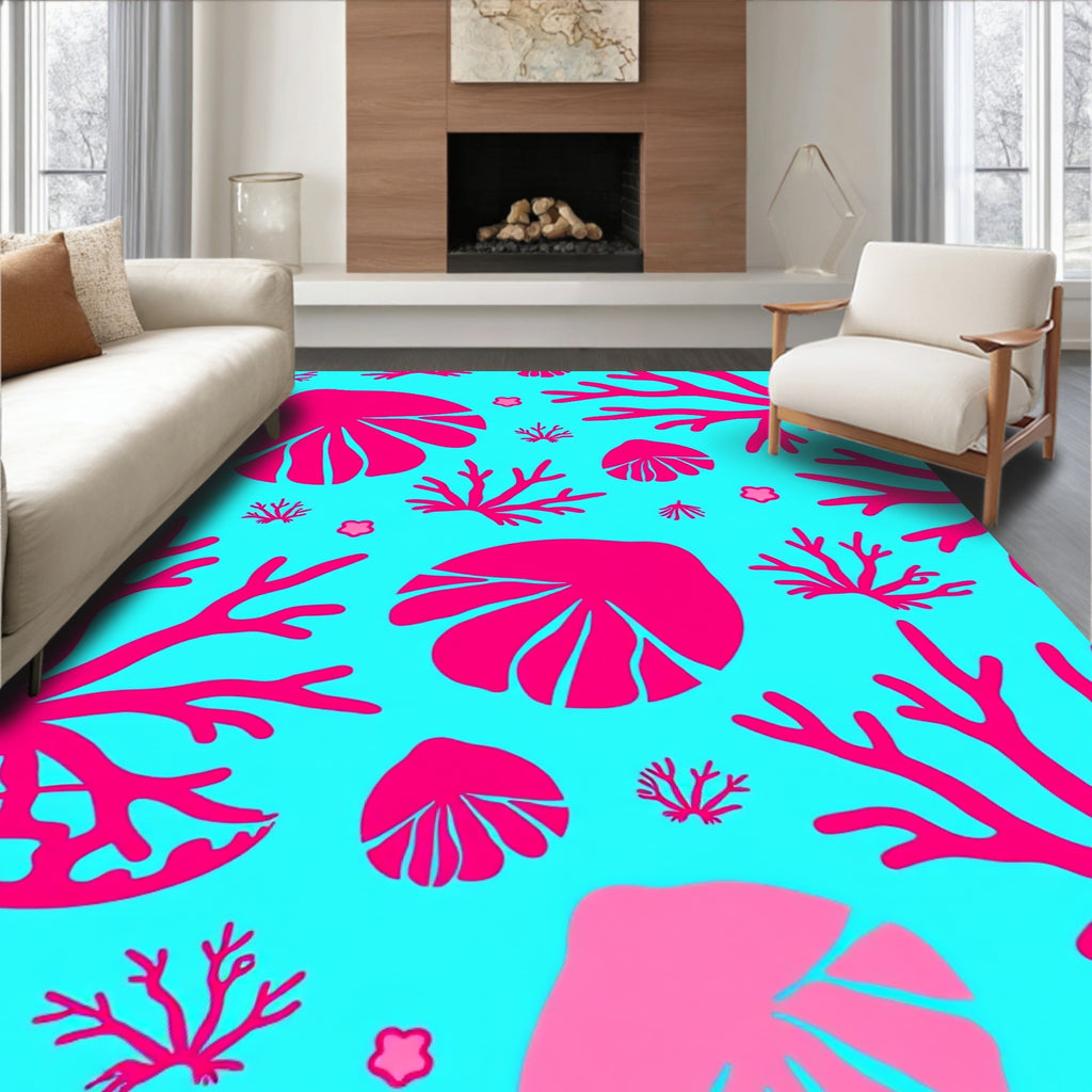 Vivid Pink Coral Ocean Foliage Rug