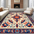 Red Navy Floral Medallion Botanical Layout Rug