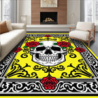 Bold Red Rose Skull Yellow Floral Rug