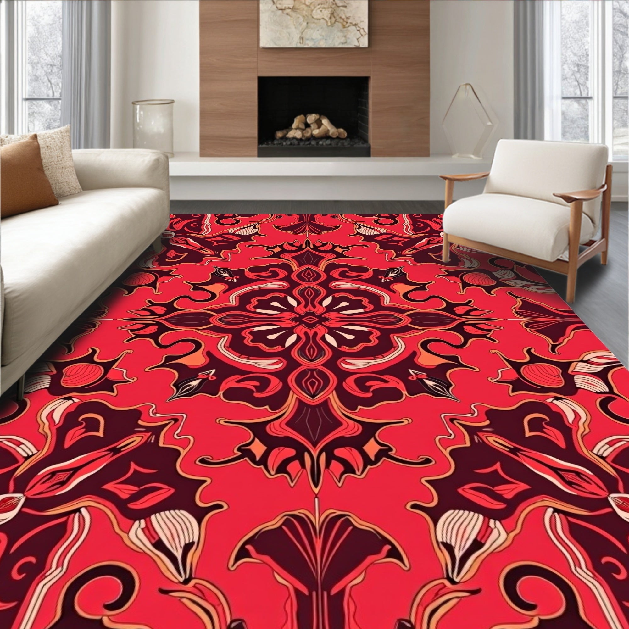 Vibrant Red Paisley Floral Medallion Rug