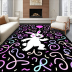Happy White Bunny Confetti Balloon Swirls Rug
