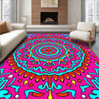 Vibrant Pink Cyan Medallion Stars Rug