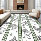 Farmhouse Black White Rooster Floral Stripes Rug