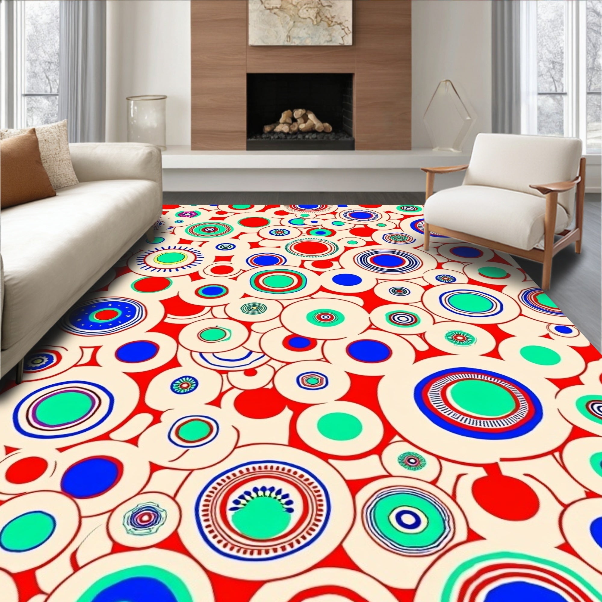 Red Circles With Blue Green Accents Rug