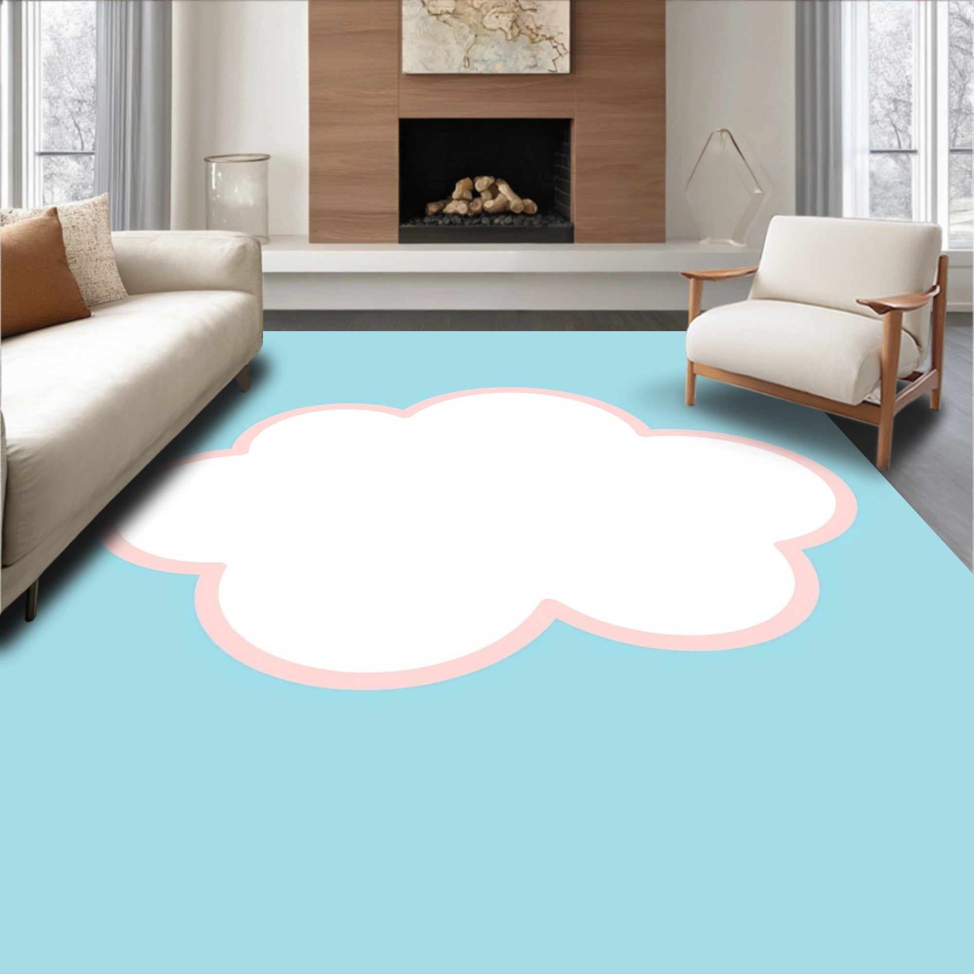 White Cloud With Pink Outline Rug