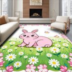 Pink Bunny Meadow Butterflies Rug