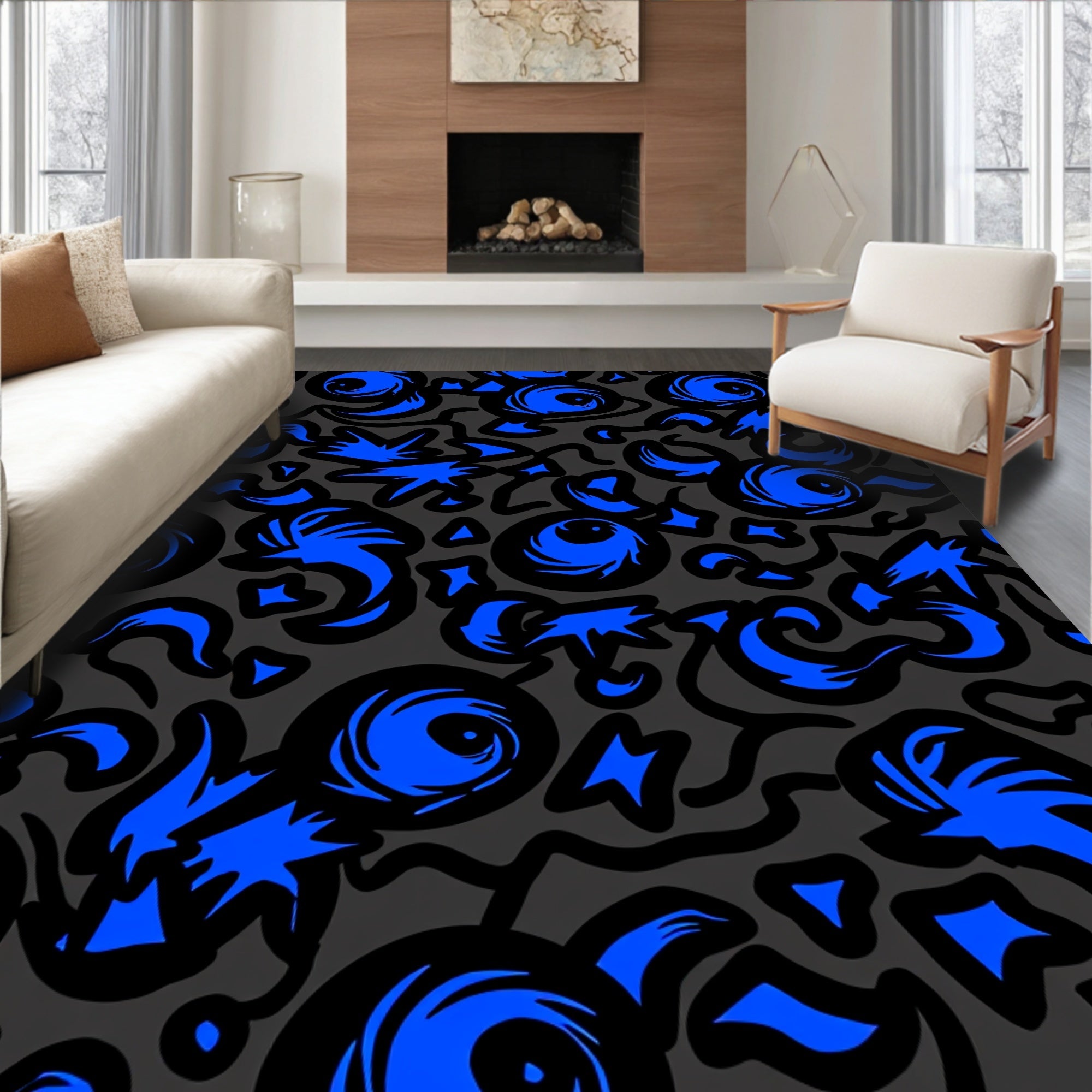 Electric Blue Abstract Swirls Rug