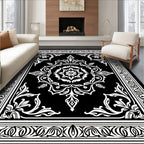 Black White Victorian Floral Medallion Rug
