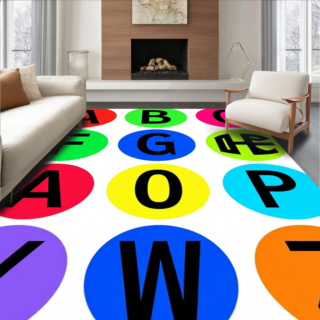 Alphabet Circles Vibrant Primary Colors Rug
