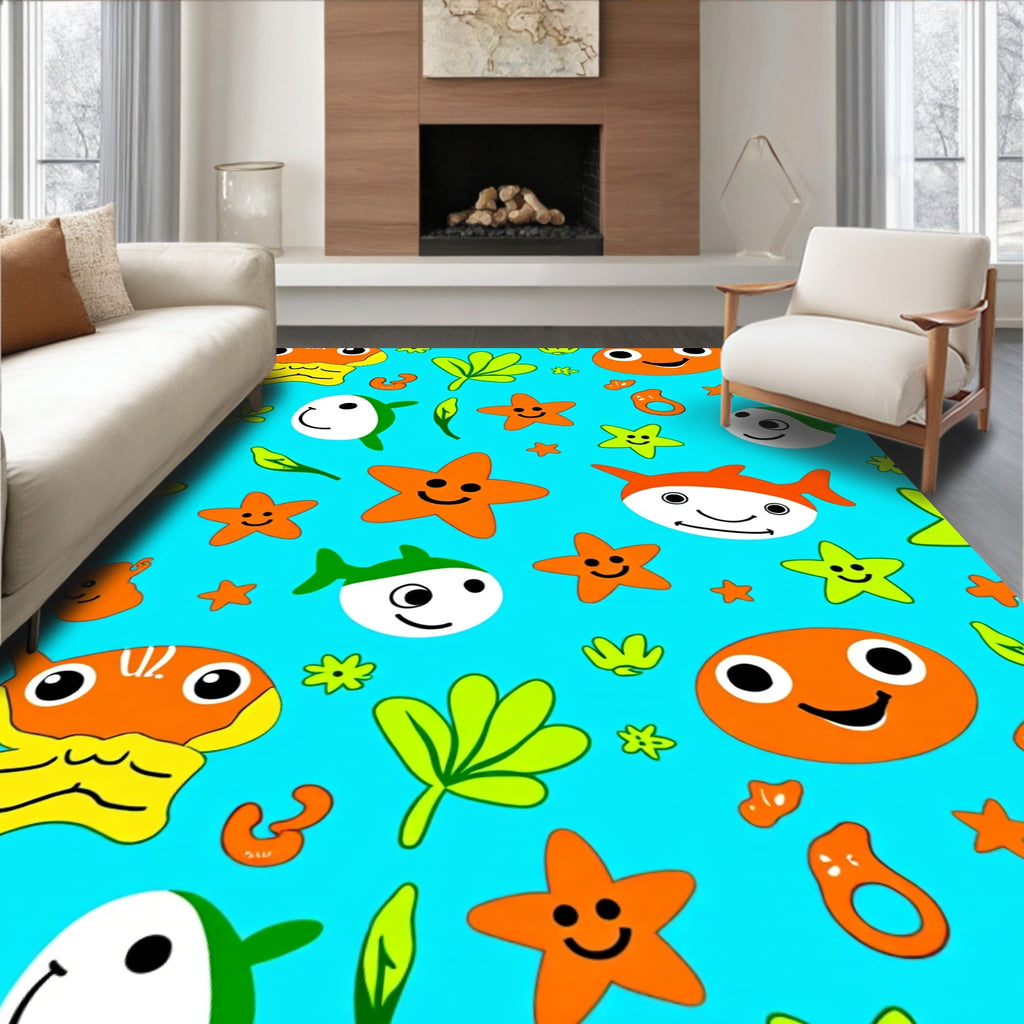 Cheerful Ocean Life Starfish Shark Rug