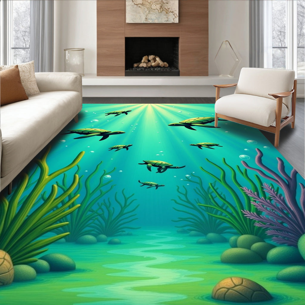 Oceanic Turtles Gentle Sunlight Rays Rug
