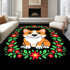 Corgi With Red Flower Wreath Rug