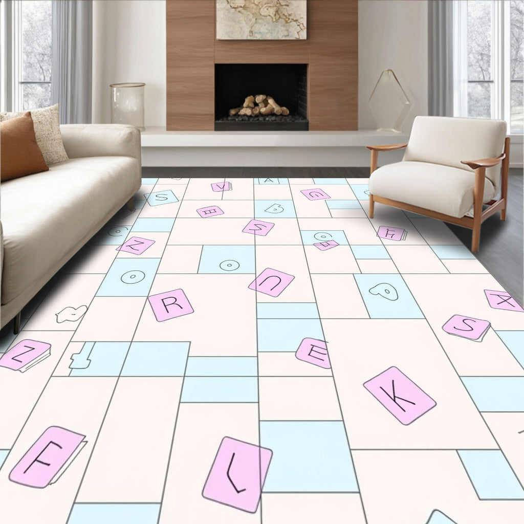 Pastel Alphabet Grid Game Rug