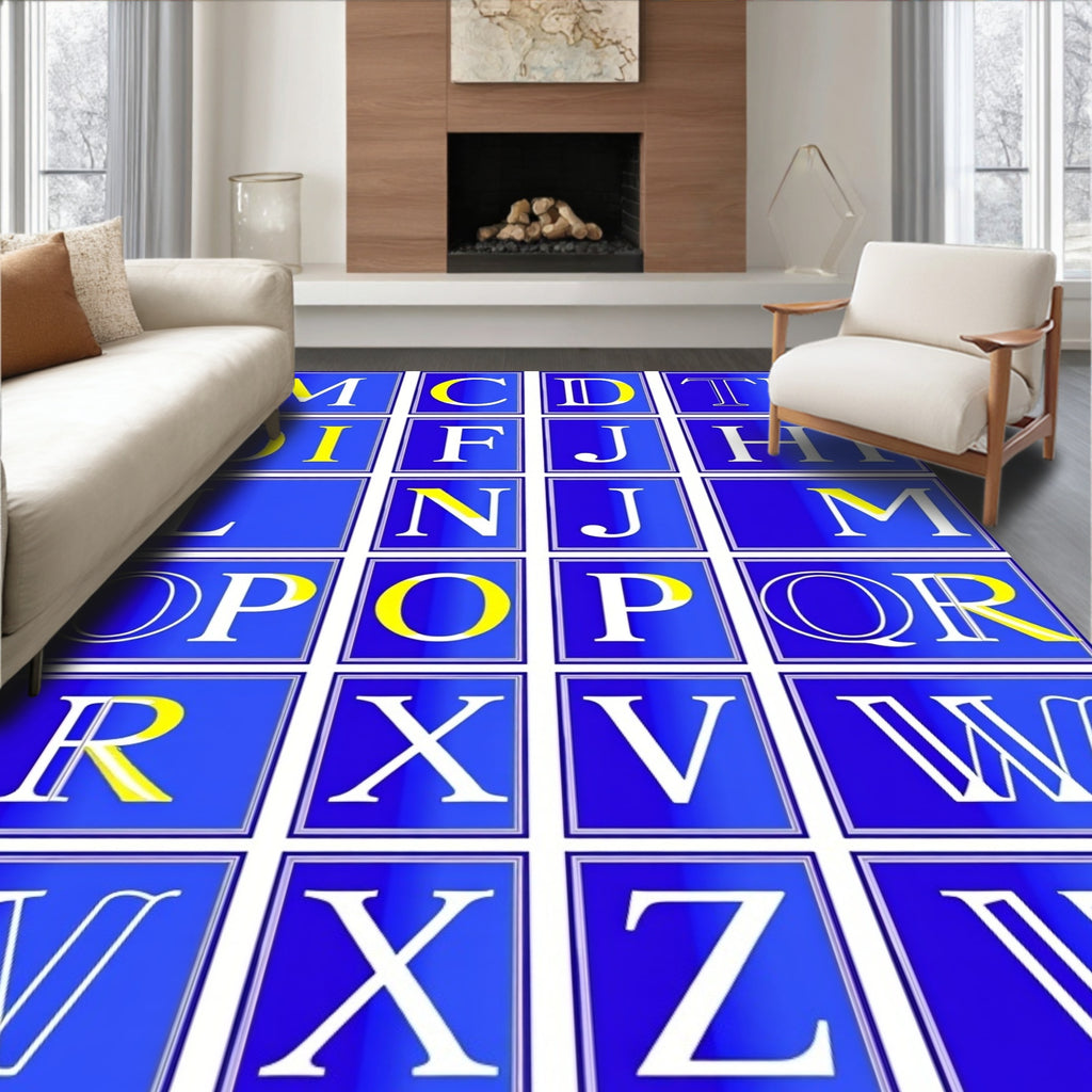 Bold Blue Alphabet Grid Rug