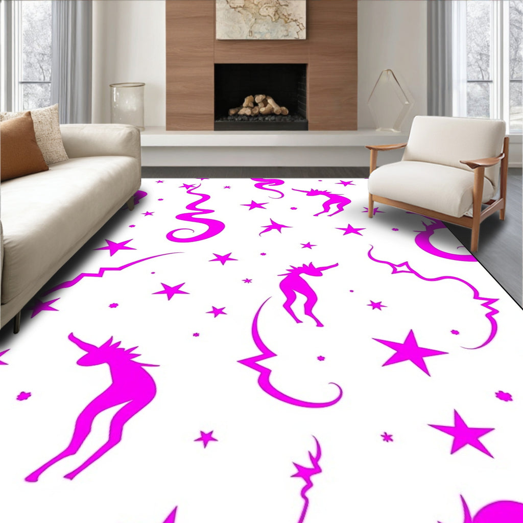Whimsical Pink Unicorn Starburst Swirl Rug