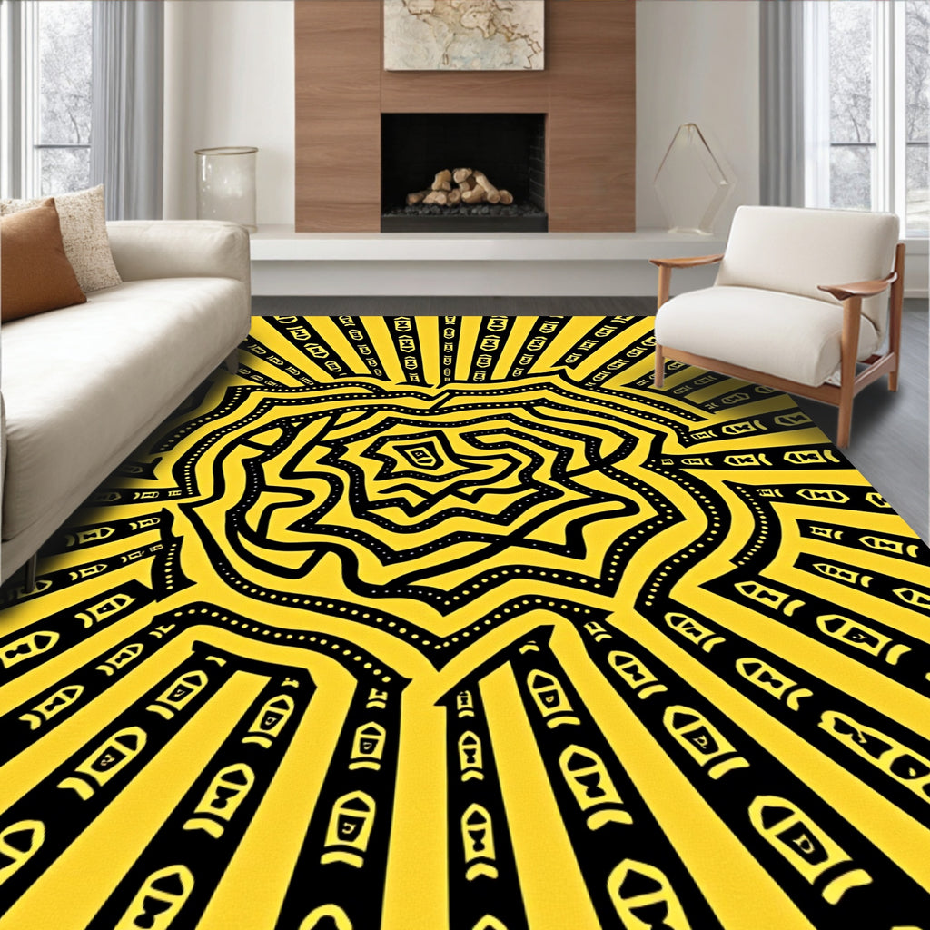 Radiant Yellow Geometric Sunburst Rug