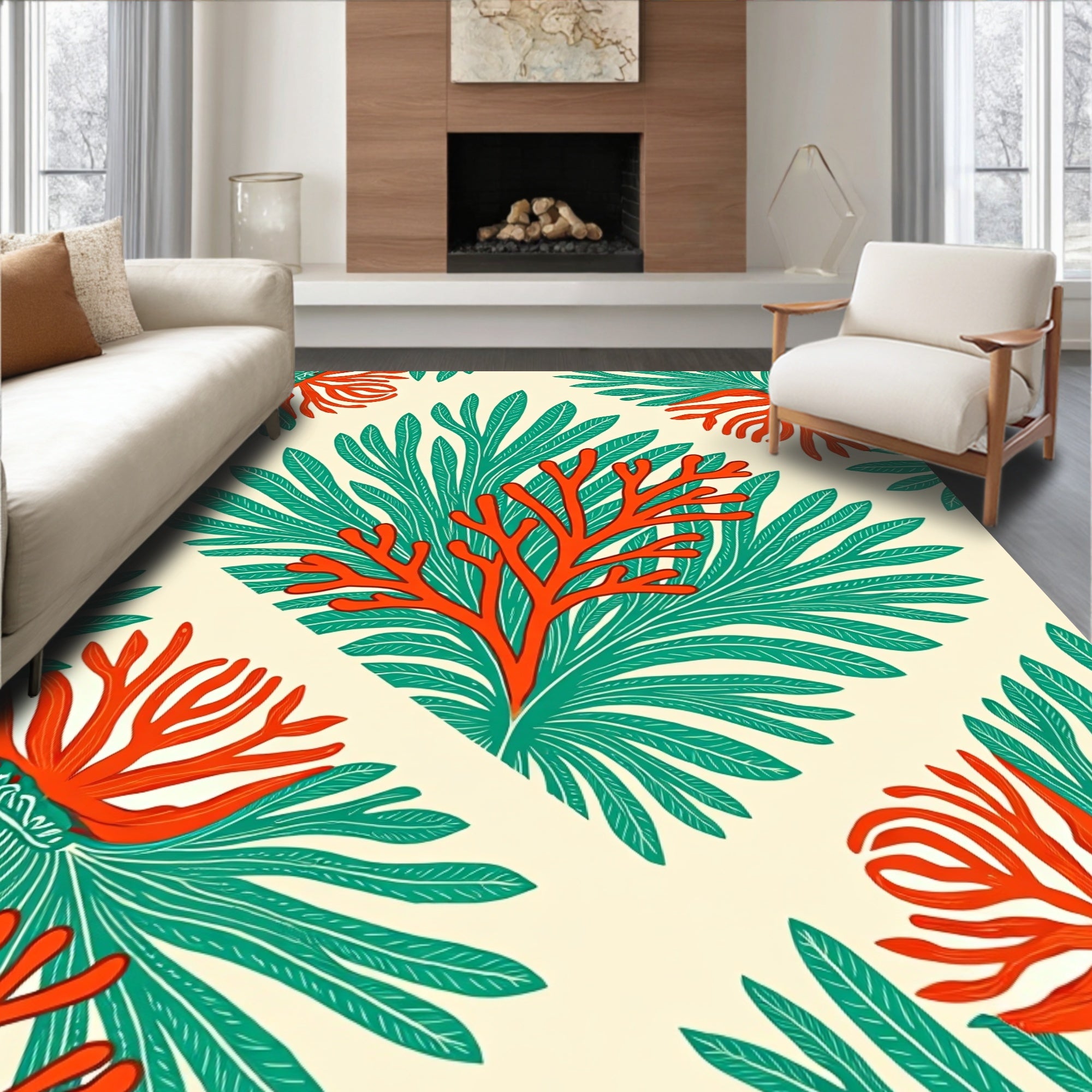 Coral Reef Botanical Statement Rug