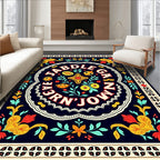 Bold Red Yellow Floral Border Rug