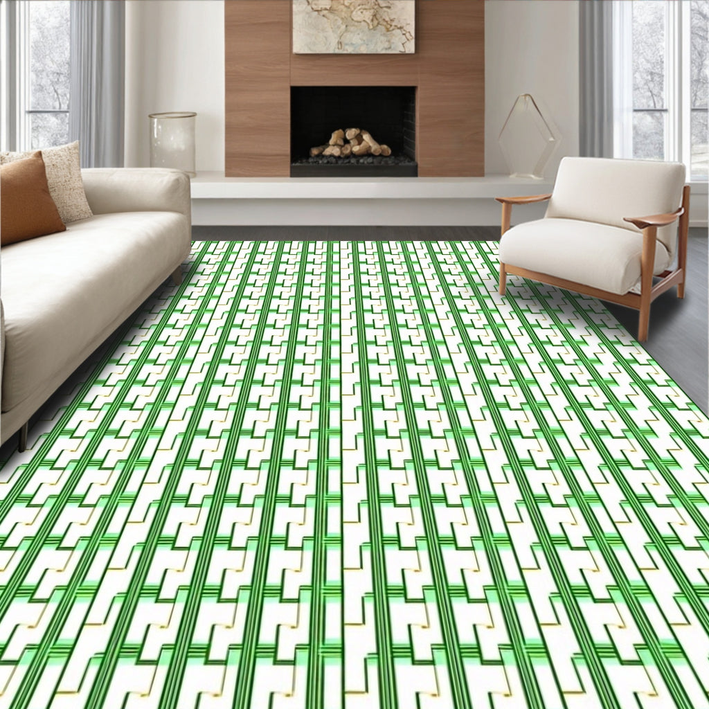 Vertical Green Geometric Steps Rug