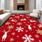 Red Reindeer Snowflake Repeating Pattern Rug