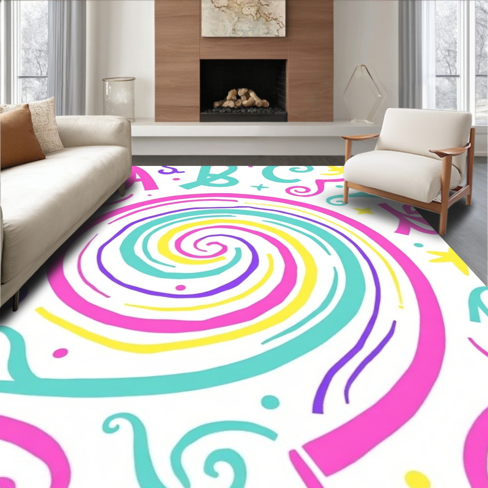 Vibrant Candy Swirl Alphabet Rug
